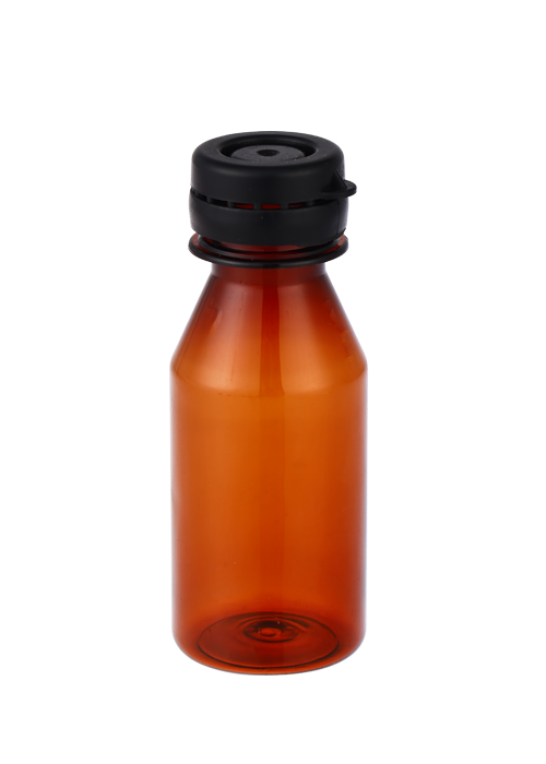 30-60 ml PET Brun Transparent Snap Cap Flytande vätska Rund flaska